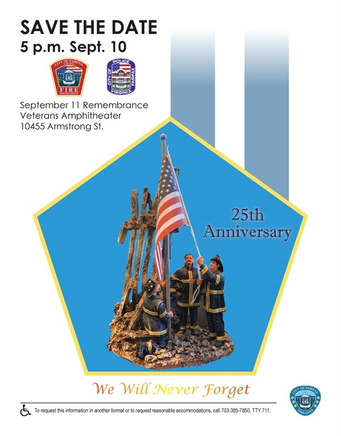 Save the date flier for 9/11 ceremony at Veterans Amphitheater at City Hall