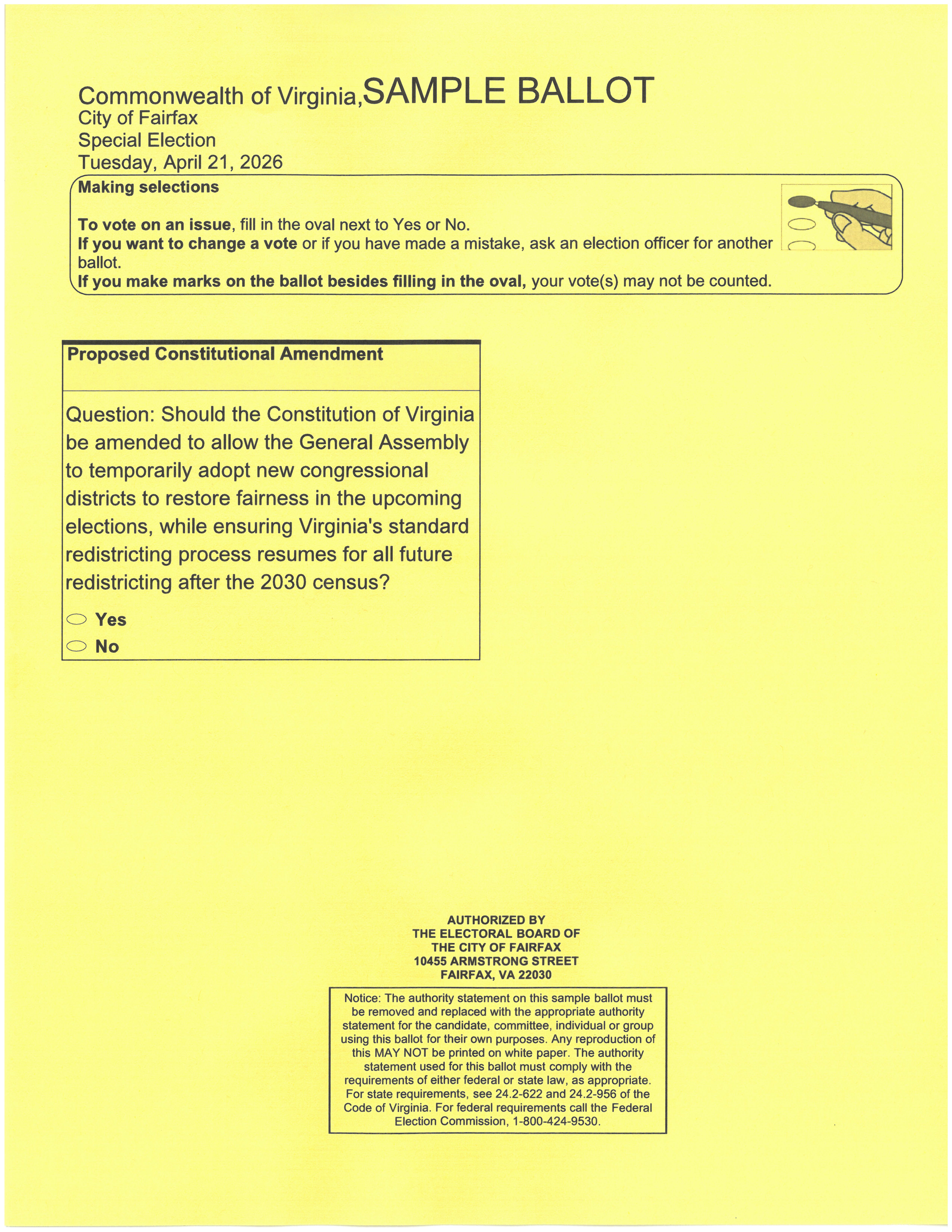 April 21, 2026, Special Election Sample Ballot