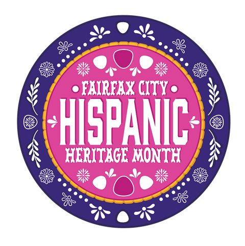 Fairfax City Hispanic Heritage Month logo with decorative floral border