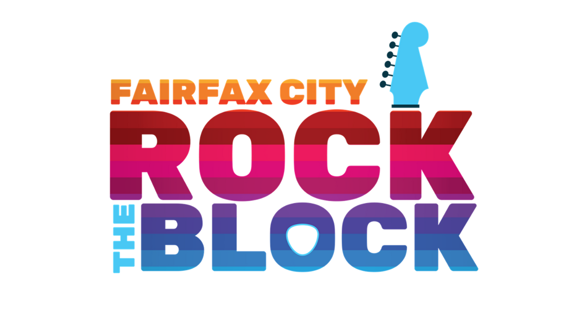 Fairfax City Rock the Block event image with blue guitar graphic