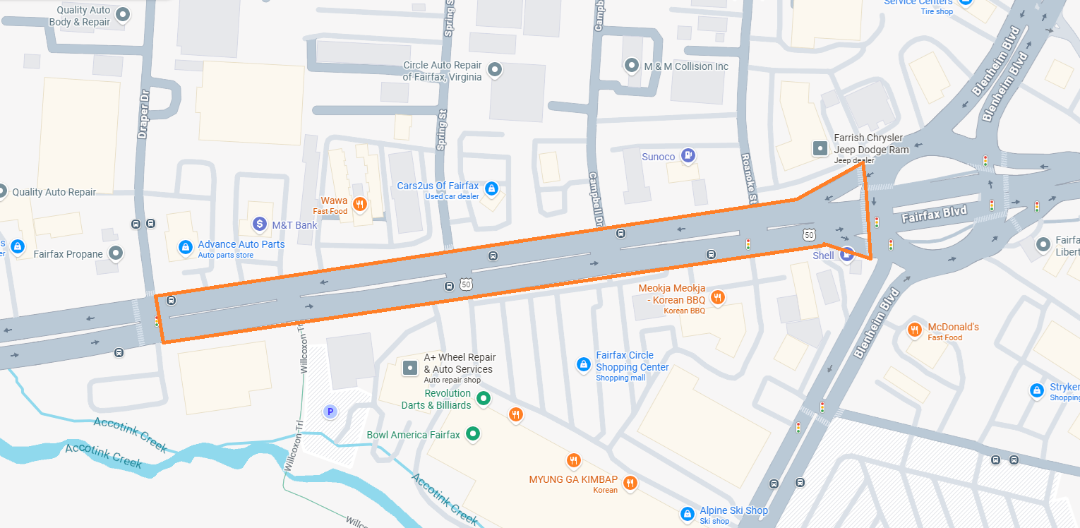 Fairfax Boulevard Roadbed Reconstruction Map