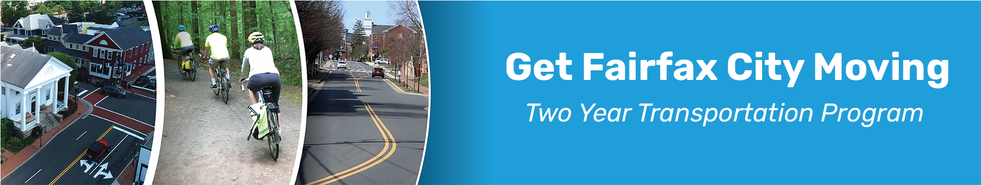 Get Fairfax City Moving banner with people navigating around the city