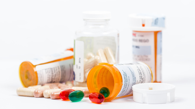 Orange bottles of prescription medication