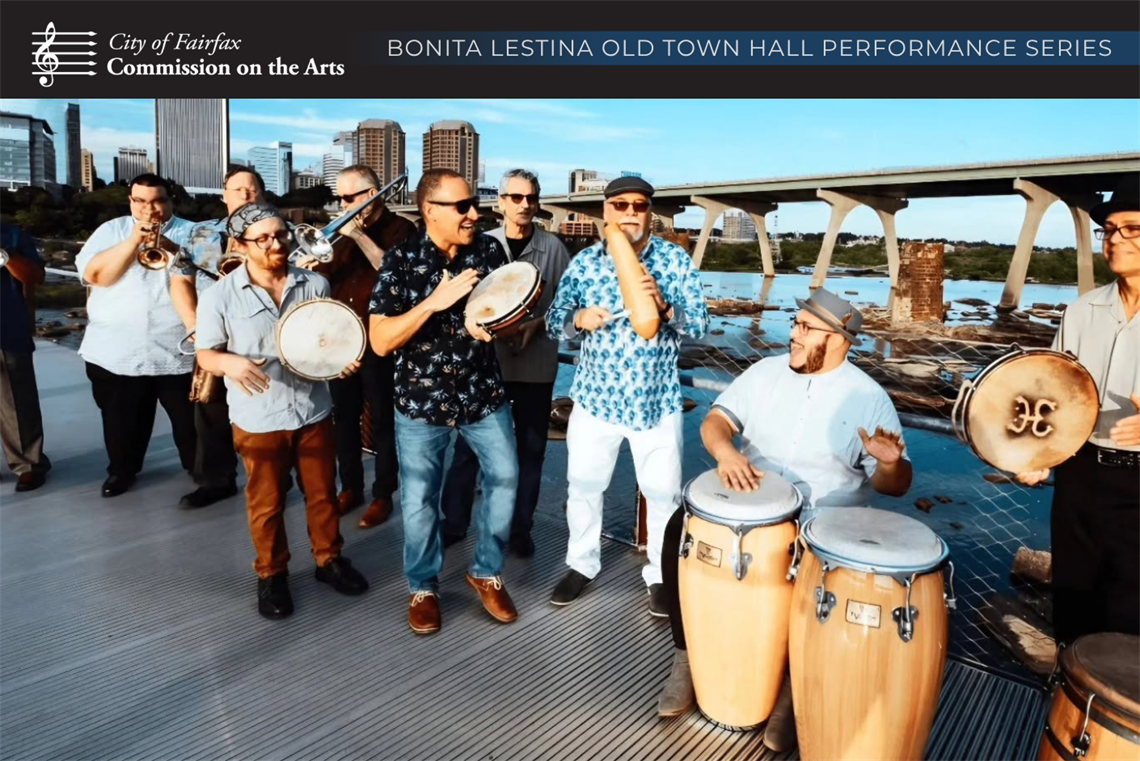 A picture of the Kadenica Orchestra on a pier with the Bonita Lestina series header above them