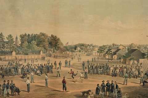 Civil War soldiers playing baseball
