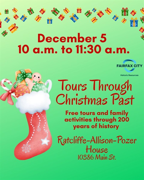 Christmas stocking with items stocked inside, green background and the following text in red 