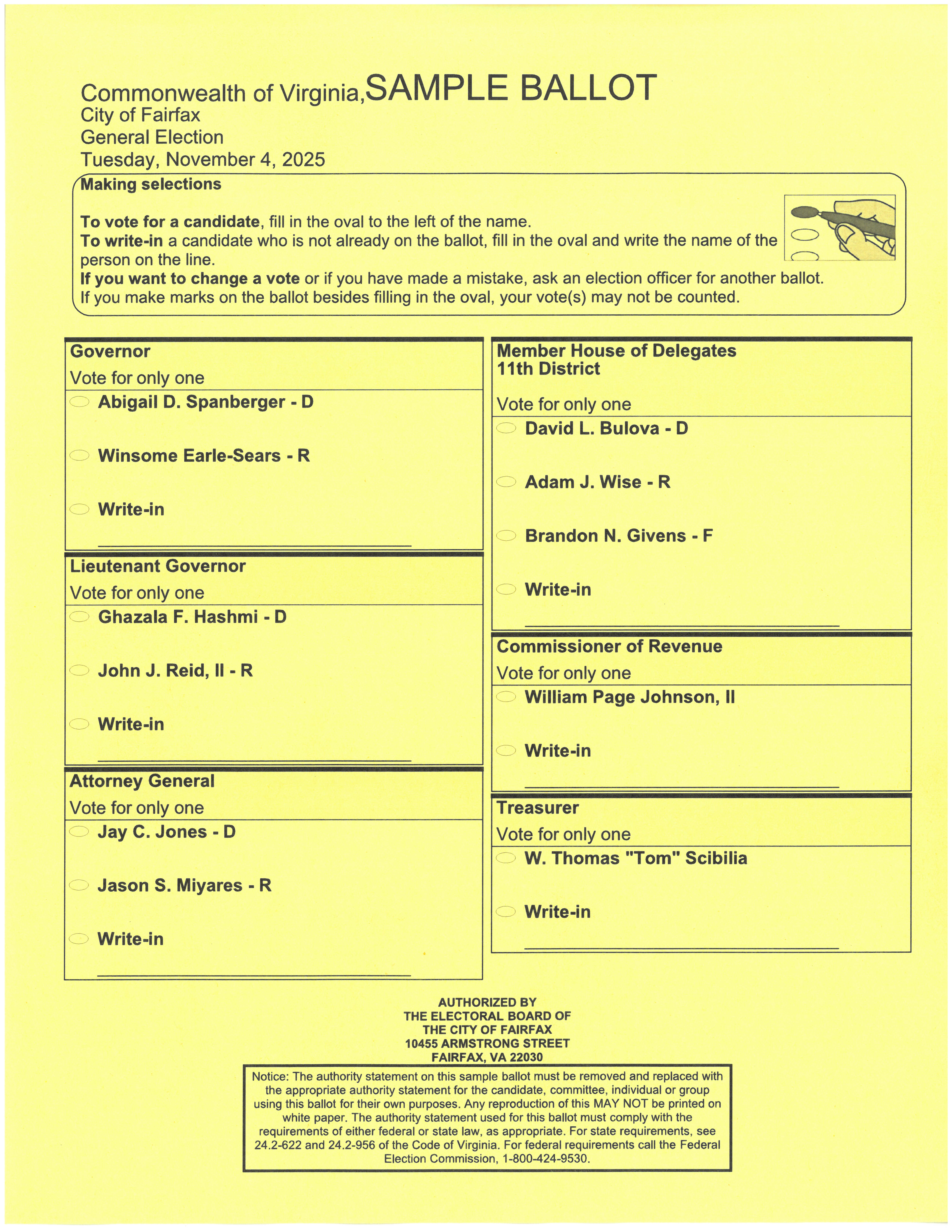 November General 2025 Sample Ballot Image
