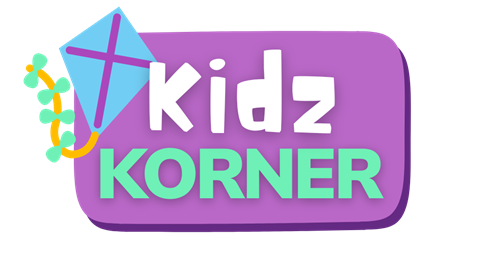 Kidz Korner event banner with multi-color kite