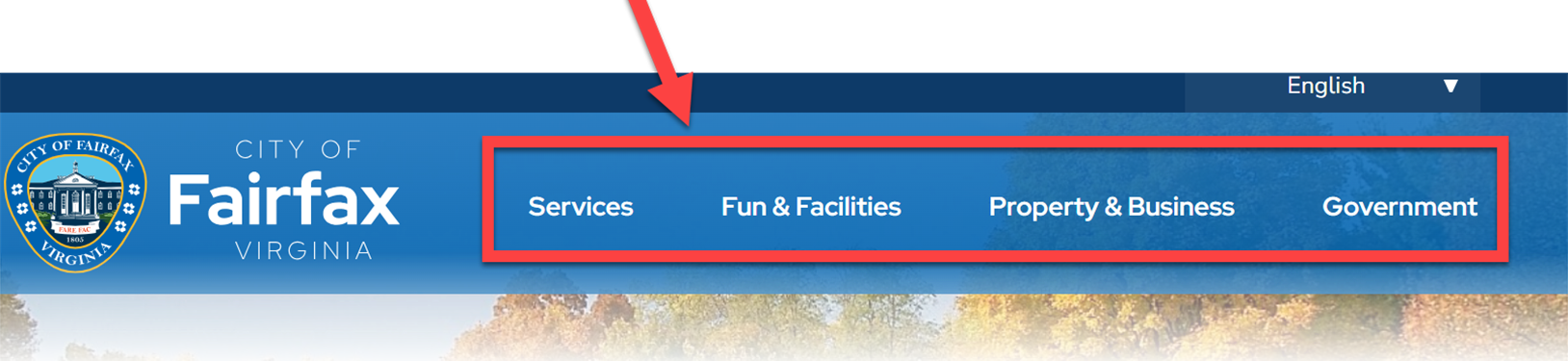 Screenshot showing top navigation in homepage.